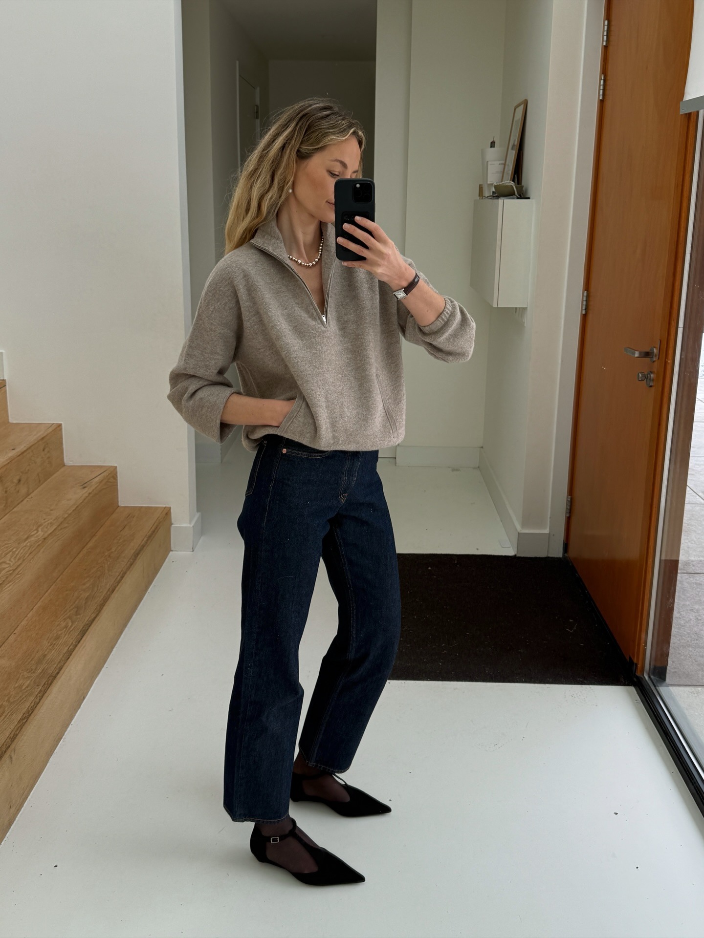 @anoukyve wearing one of the loose indigo denim outfits.